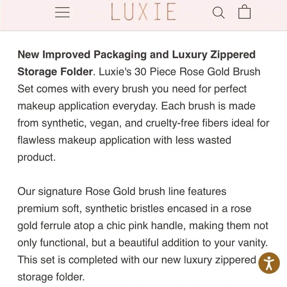 Luxie‎ pink 30 piece Makeup Brush Set, NWTs in packaging, vegan, cruelty, free